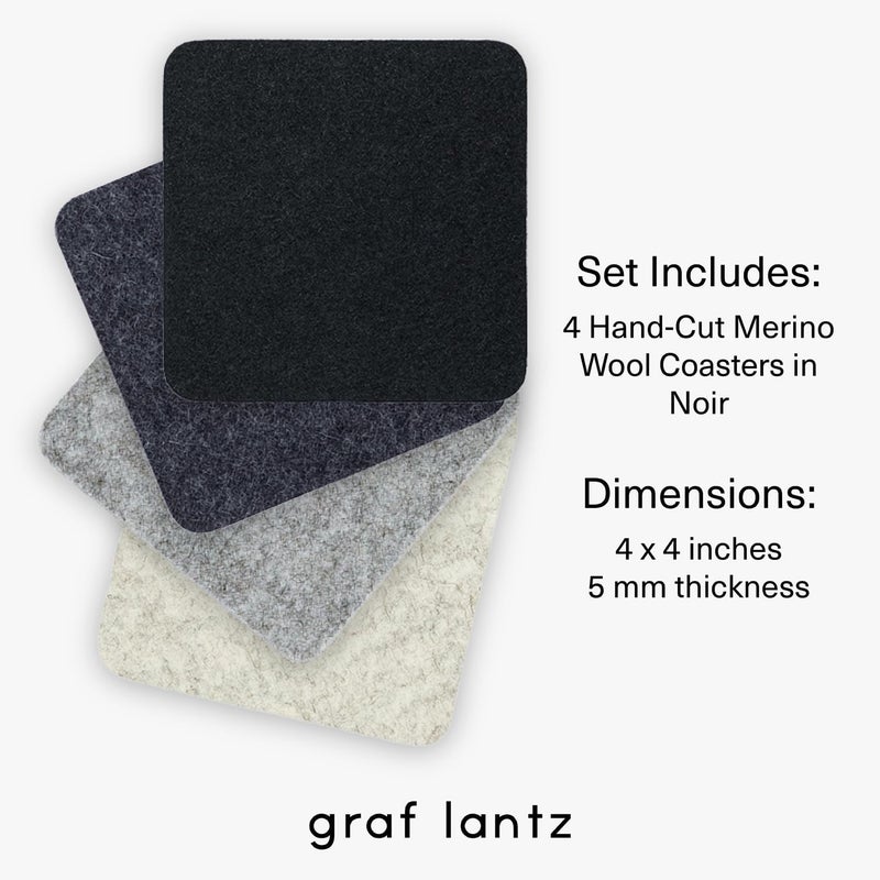 Graf Lantz - Bierfilzl Felt Coasters - Square - 100% Merino Wool - Moisture Wicking - Heat Resistant - Sustainable - Absorbent - Home Decor - Housewarming Gift - 4 Coaster Set - 4"" x 4"" x 5 mm - Noir - Image 4