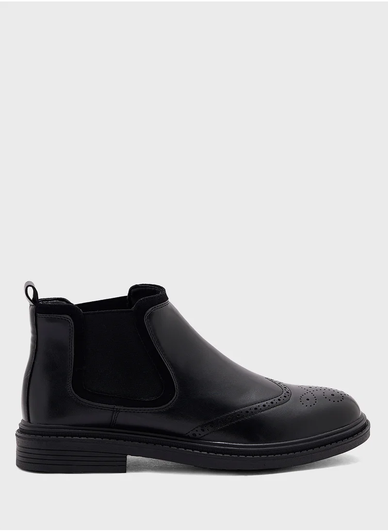 روبرت وود Wing Cap Brogue Design Formal Chelsea Boots