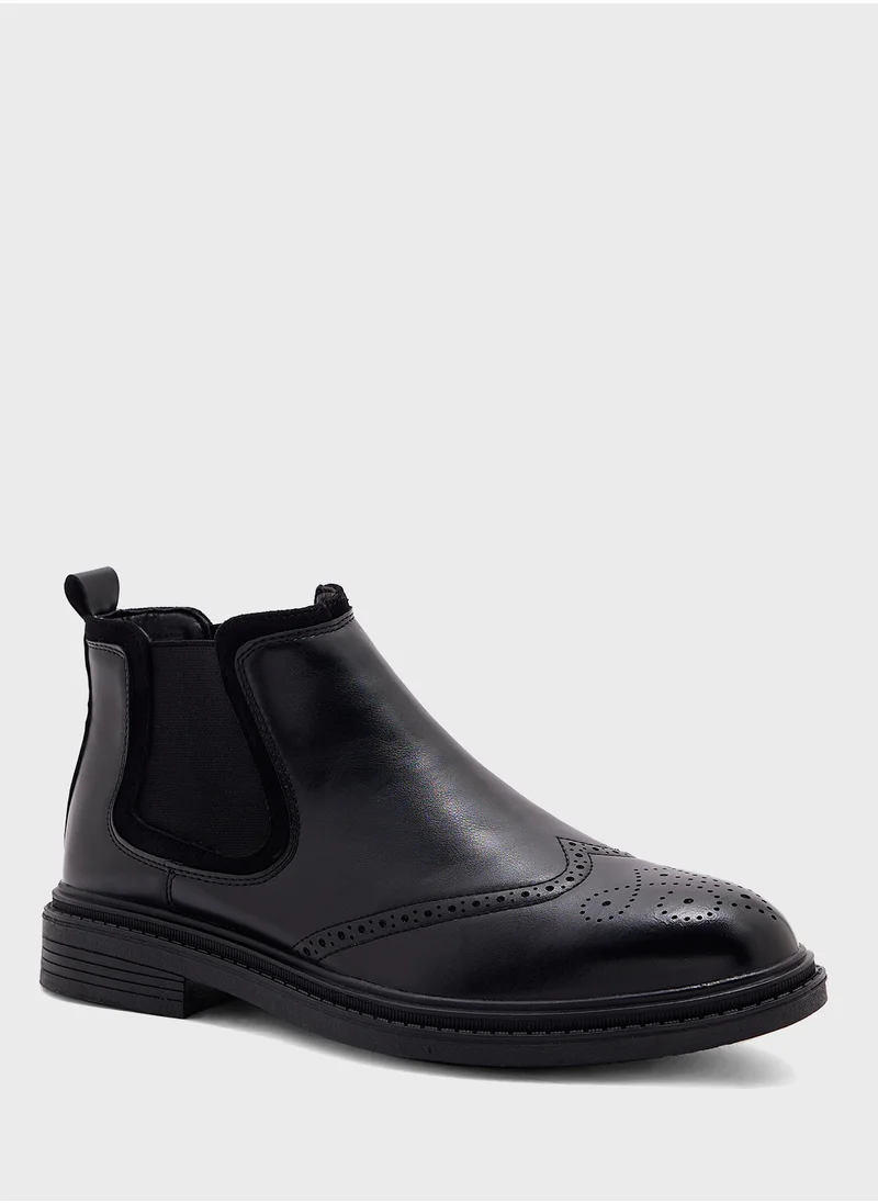 Robert Wood Wing Cap Brogue Design Formal Chelsea Boots