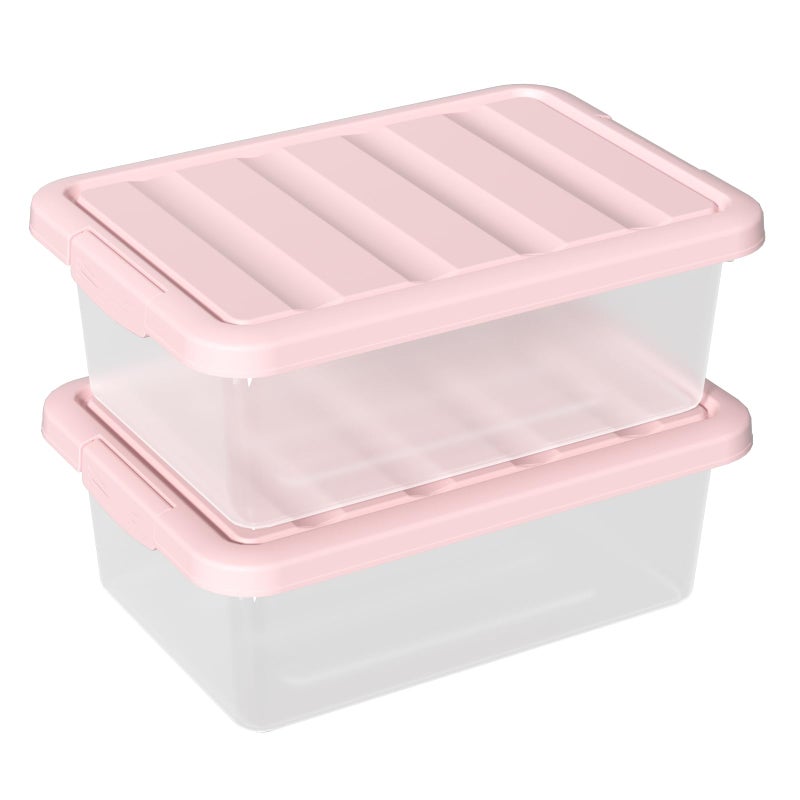 Buyitt 14 Quart Basic Clear Storage Box with Pink Lid (Pack of 2) - Image 1