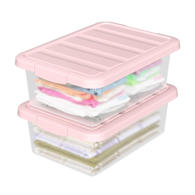Buyitt 14 Quart Basic Clear Storage Box with Pink Lid (Pack of 2) - Image 4