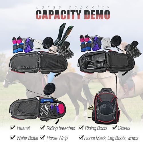 Goloni Large capacity equestrian horse riding gear horseback riding bag grooming tote bag equestrian backpack with helmet holder ringside equipment casual daypack backpacks - Image 5