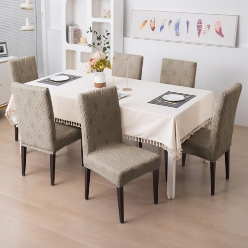 Styleys Elastic Chair Cover Stretch Removable Washable Short Jacquard Dining Chair Cover Protector Seat Slipcover (Pack of 4, Taupe, JCMC36) - Image 2