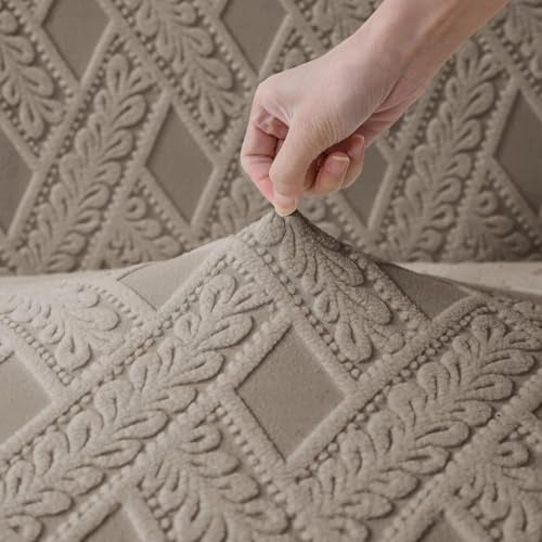 Styleys Elastic Chair Cover Stretch Removable Washable Short Jacquard Dining Chair Cover Protector Seat Slipcover (Pack of 4, Taupe, JCMC36) - Image 3