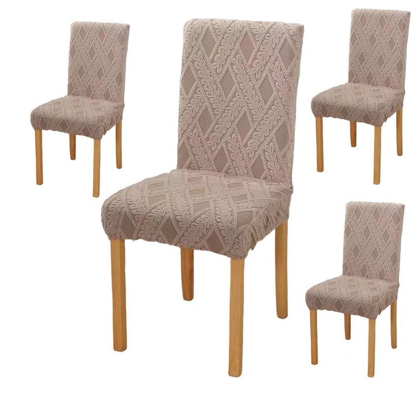 Styleys Elastic Chair Cover Stretch Removable Washable Short Jacquard Dining Chair Cover Protector Seat Slipcover (Pack of 4, Taupe, JCMC36) - Image 1