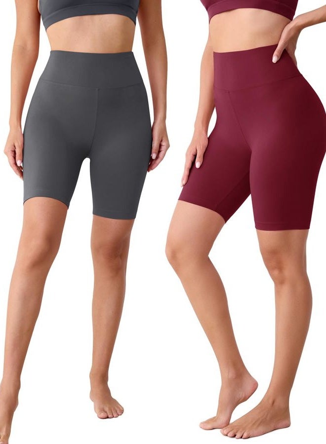 VALANDY Biker Shorts for Women High Waisted Workout Shorts for Women Yoga Pants 8" Soft Opaque, 3 Packs-black/Dark Grey/Burgundy, S-M - Image 2