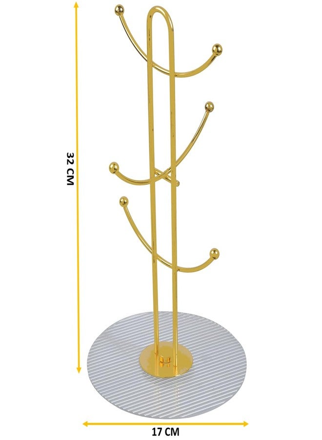 Kiwilon Golden Metal Cup Stand for 6 Cups I Metallic Cup Holder Rack with Acrylic Base - Image 2