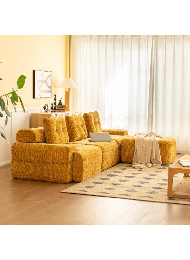 Chogori 102" Modular Cloud Sectional Sofa - Yellow Corduroy L-Shaped Couch with Chaise, No Assembly Required - Image 3