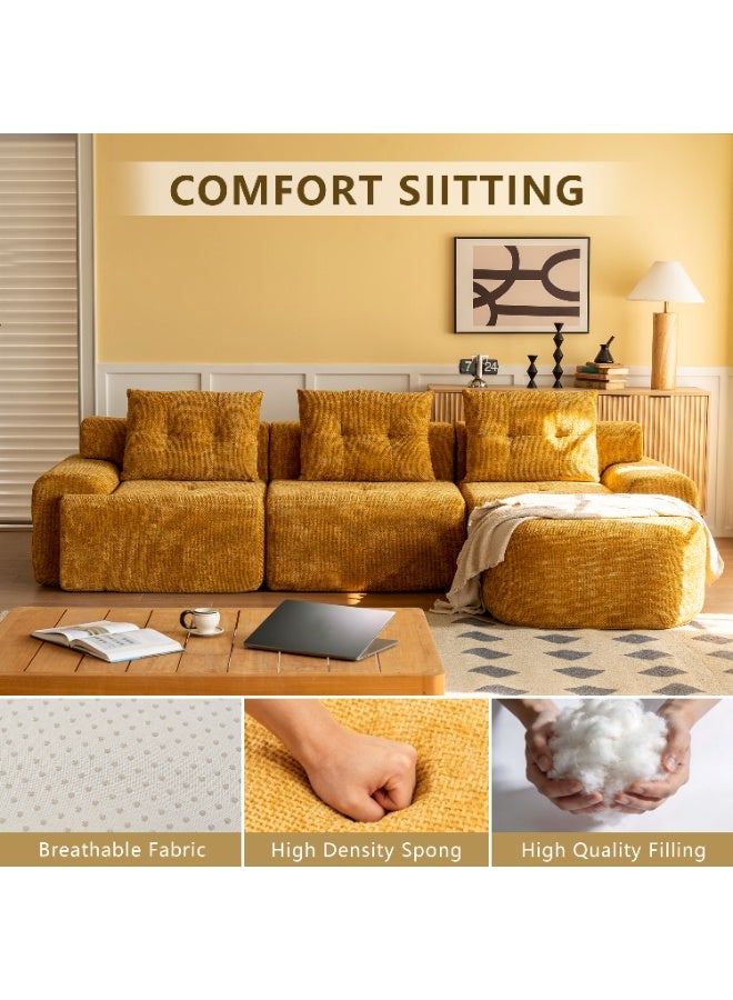Chogori 102" Modular Cloud Sectional Sofa - Yellow Corduroy L-Shaped Couch with Chaise, No Assembly Required - Image 5