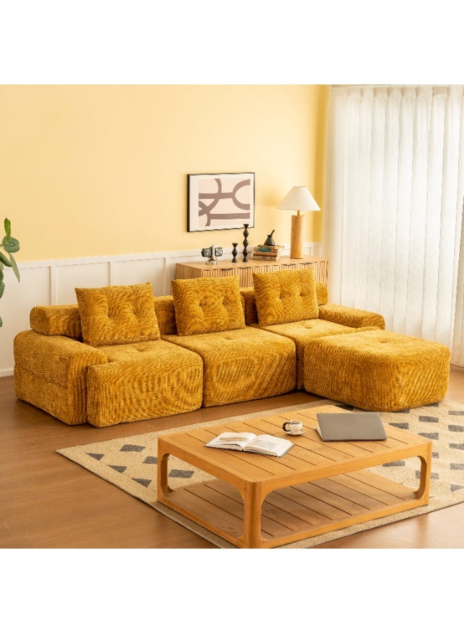 Chogori 102" Modular Cloud Sectional Sofa - Yellow Corduroy L-Shaped Couch with Chaise, No Assembly Required - Image 2
