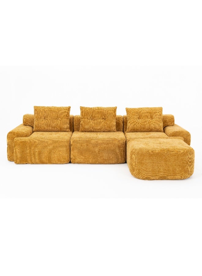 Chogori 102" Modular Cloud Sectional Sofa - Yellow Corduroy L-Shaped Couch with Chaise, No Assembly Required - Image 1