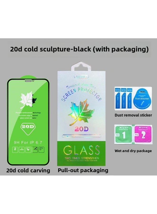 Iphone16e Full Screen Tempered Film 20d Apple 15 Mobile Phone Film 13promax HD Film For 8plus-Color:20D Cold Carving-black (with Pull Package)-Size:iPhoneXSmax