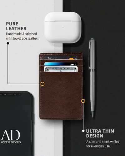 Access Denied Slim Minimalist Wallets For Men & Women - Leather Front Pocket Thin Mens Wallet RFID Credit Card Holder Gifts For Men - Image 2