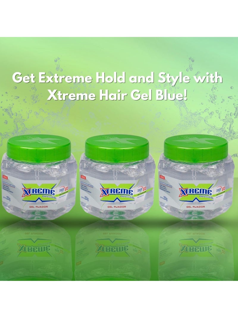 XTREME Xtreme Hair Gel Clear 8.8oz Pack of 3 with Comb - Extreme Hold Wetline Xtreme Styling Gel for Hair, Premium Clear Gel Tub  - Image 2
