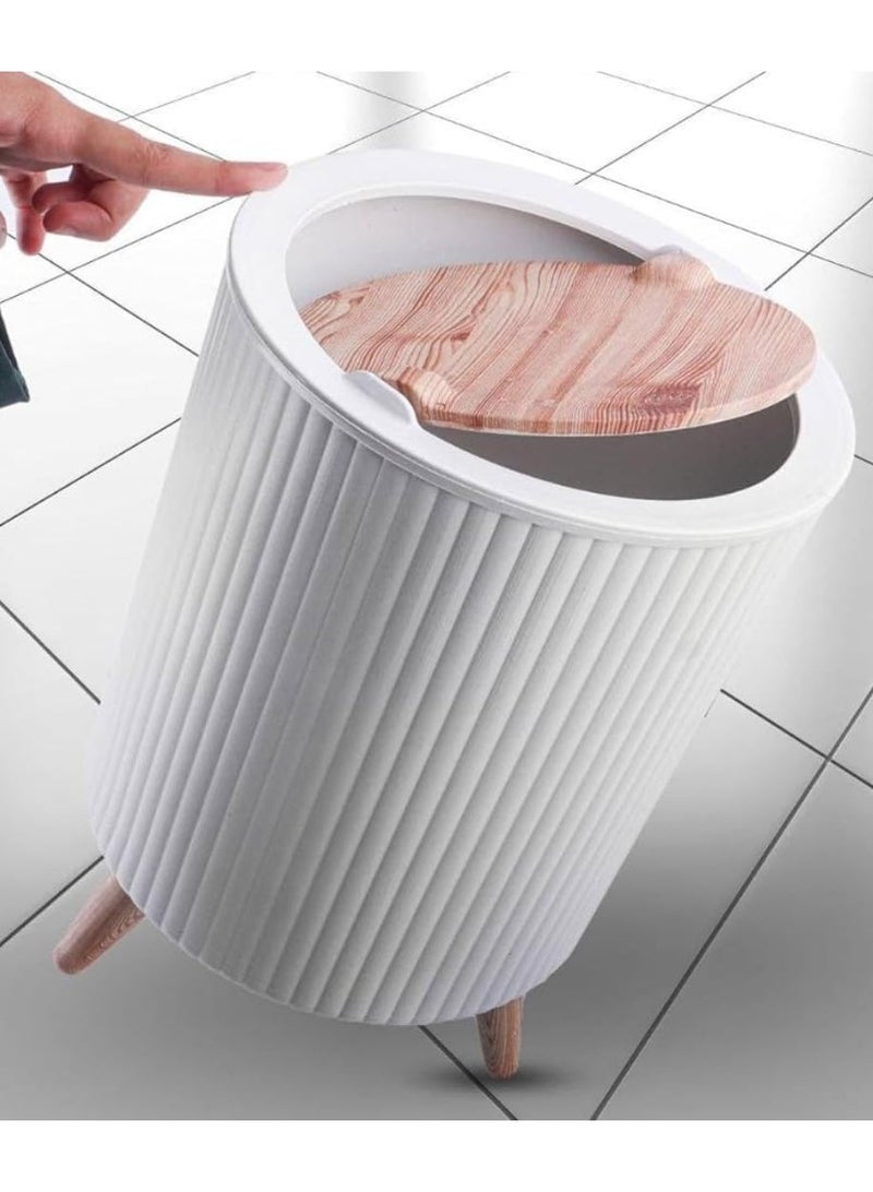 Generic: Elegant Wastebasket with Wooden Legs, Modern Trash Can for Home, Bedroom, Bathroom, Kitchen and Office, Decorative Waste Bin and Paper Basket with Raised Wooden Stand, Stylish Space-Saving Home Organizer - Image 3
