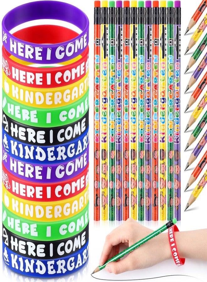 Spakon 96 Pcs Kindergarten Here I Come Pencils Bracelets Kindergarten Pencils Wristbands for Kids, Back to School Gifts First Day of School Supplies for Classroom Rewards Party Favors Goodie Bag - Image 1