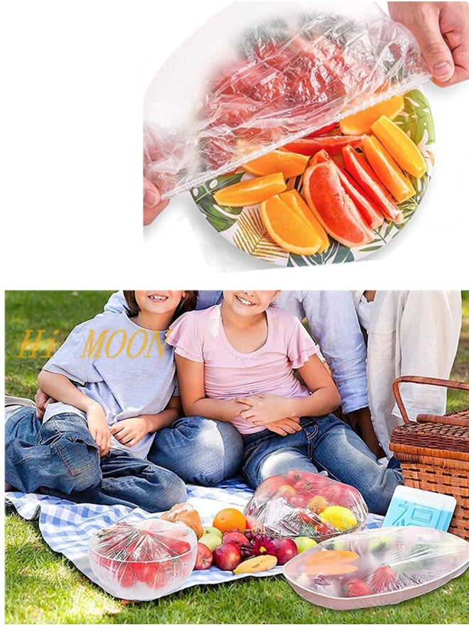 Hi Moon 100 Pieces Fresh Keeping Bags, Elastic Food Storage Covers, Stretchable Sealing PE Bowl Covers with Elastic Edging, for Kitchen, Family Outdoor Picnic (Transparent)  - Image 2