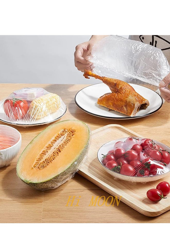 Hi Moon 100 Pieces Fresh Keeping Bags, Elastic Food Storage Covers, Stretchable Sealing PE Bowl Covers with Elastic Edging, for Kitchen, Family Outdoor Picnic (Transparent)  - Image 4