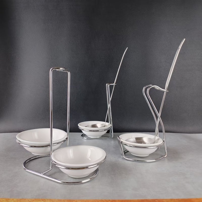 Stainless Steel Kitchen Storage Rack With 2 Ceramic Square Bowls - Image 2