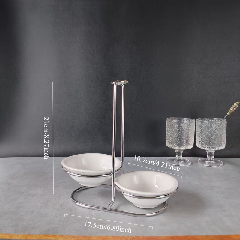Stainless Steel Kitchen Storage Rack With 2 Ceramic Square Bowls - Image 5