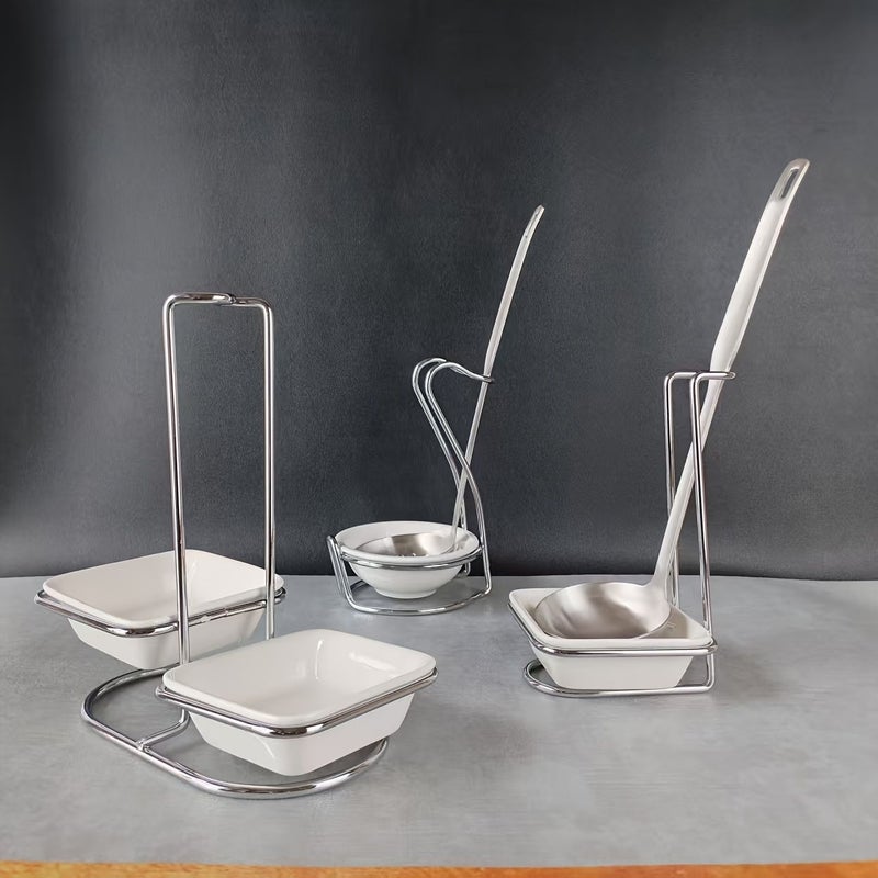 Stainless Steel Kitchen Storage Rack With 2 Ceramic Square Bowls - Image 1