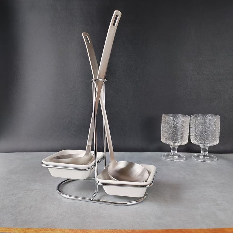 Stainless Steel Kitchen Storage Rack With 2 Ceramic Square Bowls - Image 4