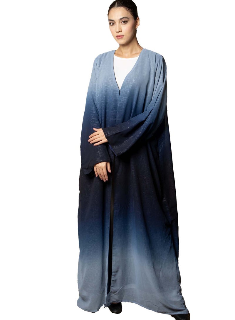 MSquare Fashion Front Open Blue Double Shades Chiffon Abaya with Glitter and Matching Sheila