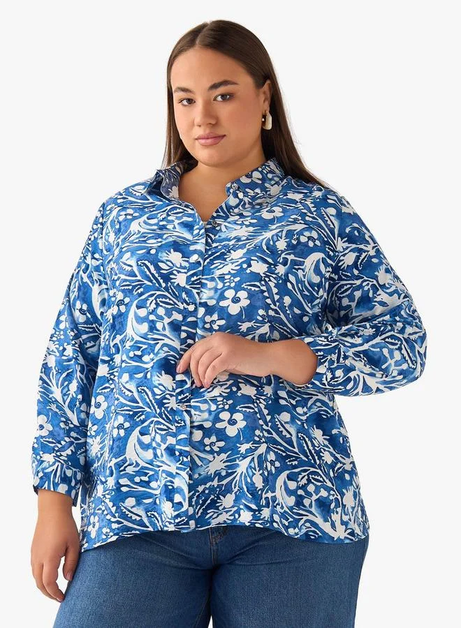Ulla Popken Ulla Popken Regular Fit Viscose Shirt with Floral Print