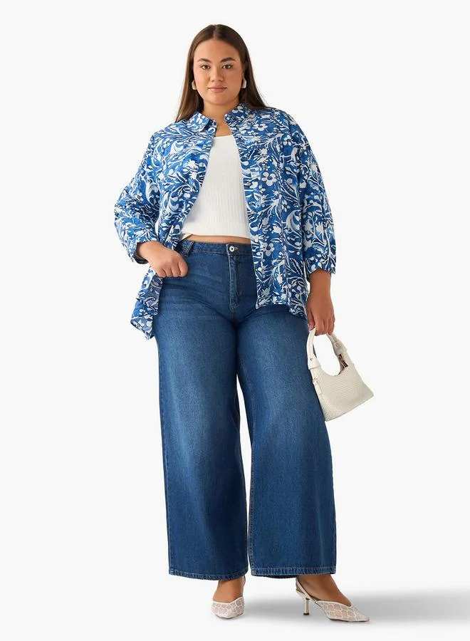 Ulla Popken Ulla Popken Regular Fit Viscose Shirt with Floral Print