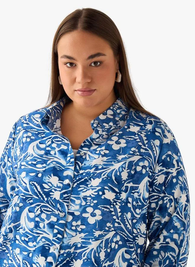 Ulla Popken Ulla Popken Regular Fit Viscose Shirt with Floral Print