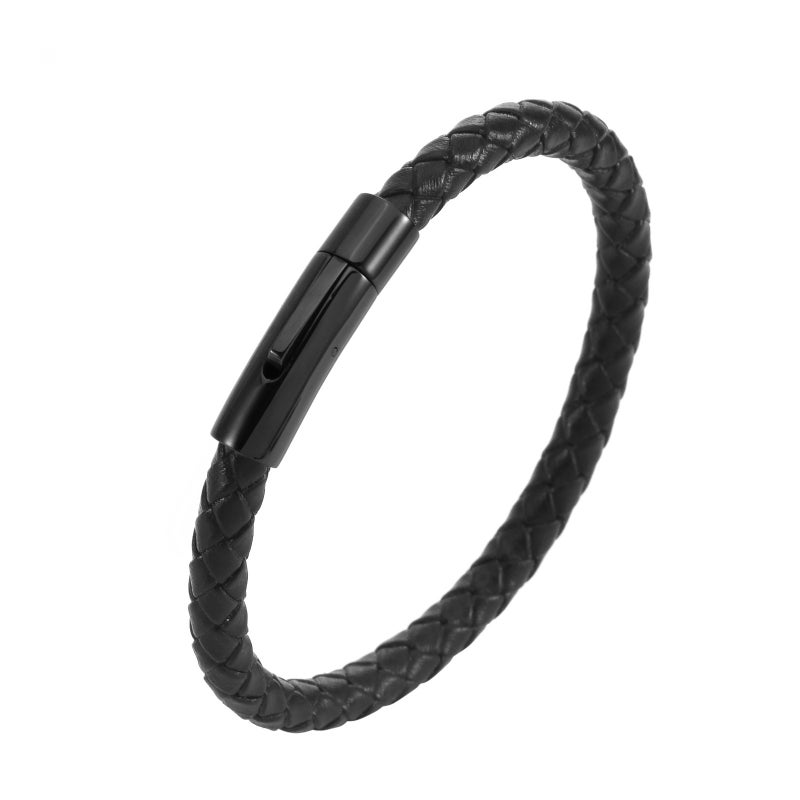 Amber European and American Best-Selling Leather Bracelets Stainless Steel Snap Men's Braided Leather Bracelets Wholesale Manufacturers - Image 1