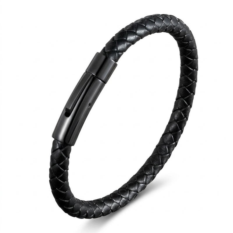 Amber European and American Best-Selling Leather Bracelets Stainless Steel Snap Men's Braided Leather Bracelets Wholesale Manufacturers - Image 3