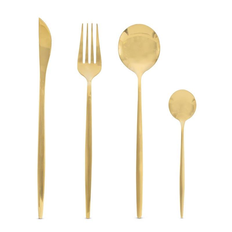 ANDROMEDA INC. Silverware Set, 24-Piece Stainless Steel Flatware Set with Premium Gift Box Including Knife/Fork/Spoon/Teaspoon, Service for 6, Mirror Finish, Smooth Edges (Gold) - Image 2