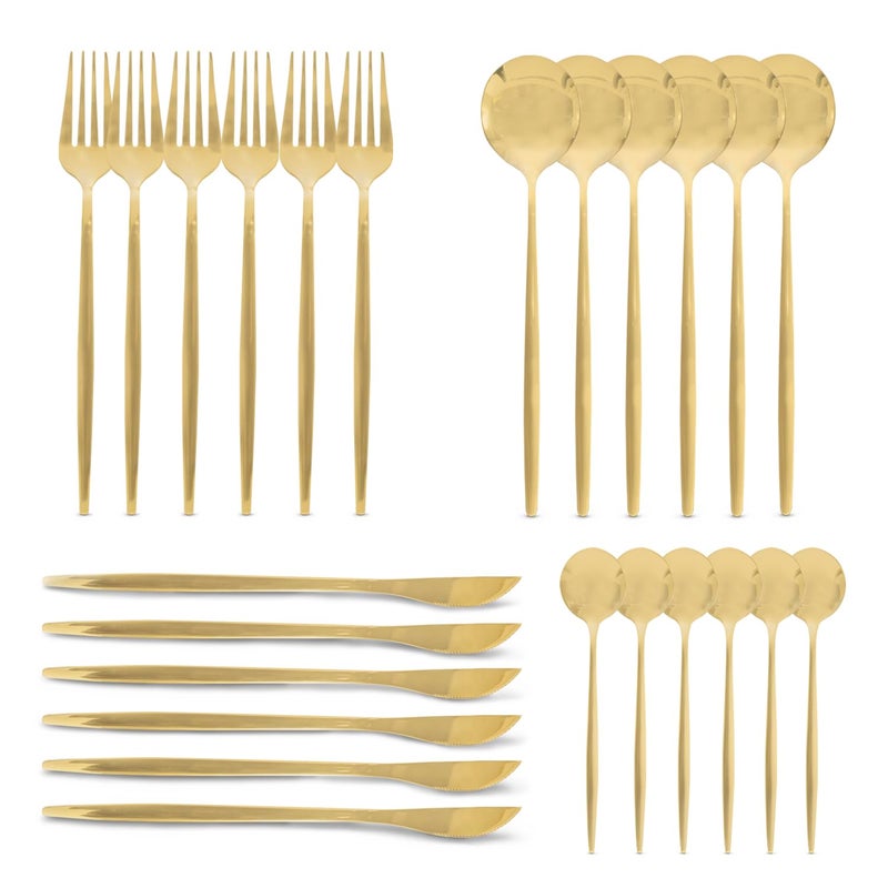 ANDROMEDA INC. Silverware Set, 24-Piece Stainless Steel Flatware Set with Premium Gift Box Including Knife/Fork/Spoon/Teaspoon, Service for 6, Mirror Finish, Smooth Edges (Gold) - Image 4