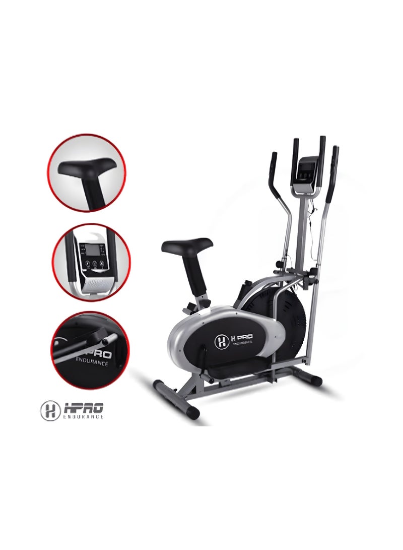 H PRO HM Sports HM820-2 Orbitrac Elliptical Bike with Moving Handles, Adjustable Seat, Central Flywheel and LCD Display - Image 2
