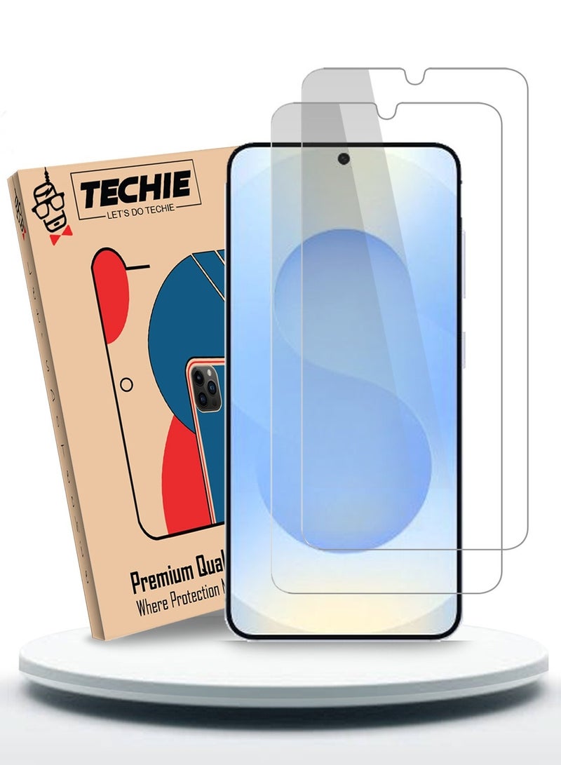 Techie 2 Pack HD Tempered Glass Screen Protector for Samsung Galaxy S25 2025 - Anti Reflection Anti Bubbles 9H Hardness 0.33 mm Rounded Edges Easy Installation  - Image 1