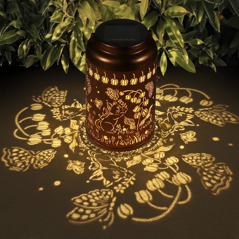 Tepaken Solar Lanterns Outdoor Waterproof Hummingbird Garden Decor Gifts for Women Mom Grandma Hanging Lights Metal Decoration Outside for Yard, Patio,Backyard,Porch(Cat and Butterfly) - Image 1