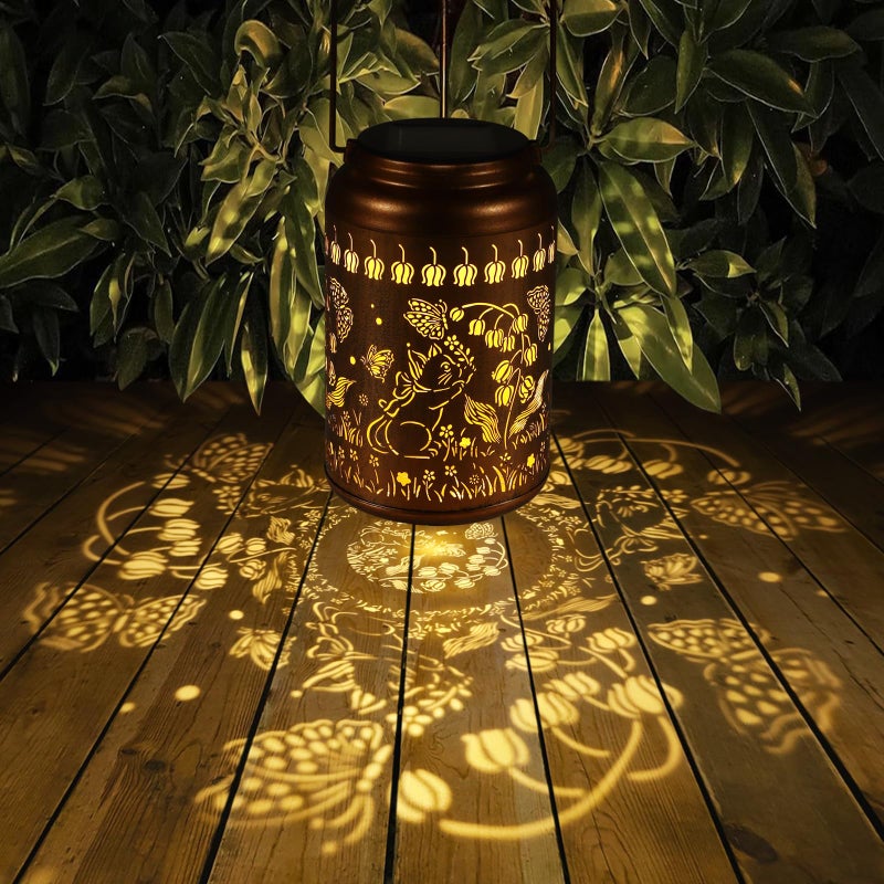 Tepaken Solar Lanterns Outdoor Waterproof Hummingbird Garden Decor Gifts for Women Mom Grandma Hanging Lights Metal Decoration Outside for Yard, Patio,Backyard,Porch(Cat and Butterfly) - Image 3