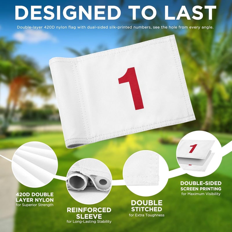 KINGTOP Golf Flagstick Mini, Putting Green Flag for Yard, All 3 Feet, Double-Sided Numbered Golf Flags, Golf Pin Flag Hole Cup Set, Portable 2-Section Design, Gifts Idea - Image 4
