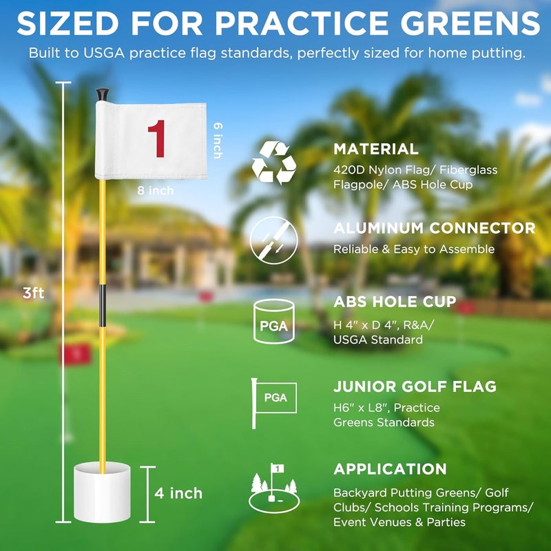 KINGTOP Golf Flagstick Mini, Putting Green Flag for Yard, All 3 Feet, Double-Sided Numbered Golf Flags, Golf Pin Flag Hole Cup Set, Portable 2-Section Design, Gifts Idea - Image 2