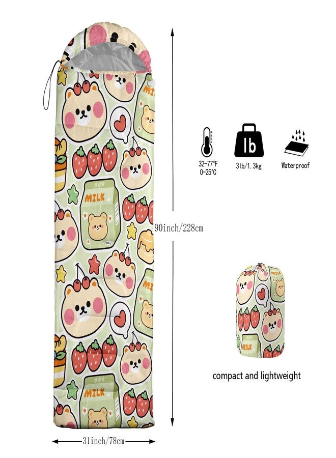 OIXXAF Datura home Kids Sleeping Bag for Boys and Girls,Cartoon Cute Bear with Cheery Print-Lightweight Warm Outdoor Indoor-Waterproof Cold Weather Resistant Sleeping Bag for Camping Hiking(Bear 32"*90") - Image 3