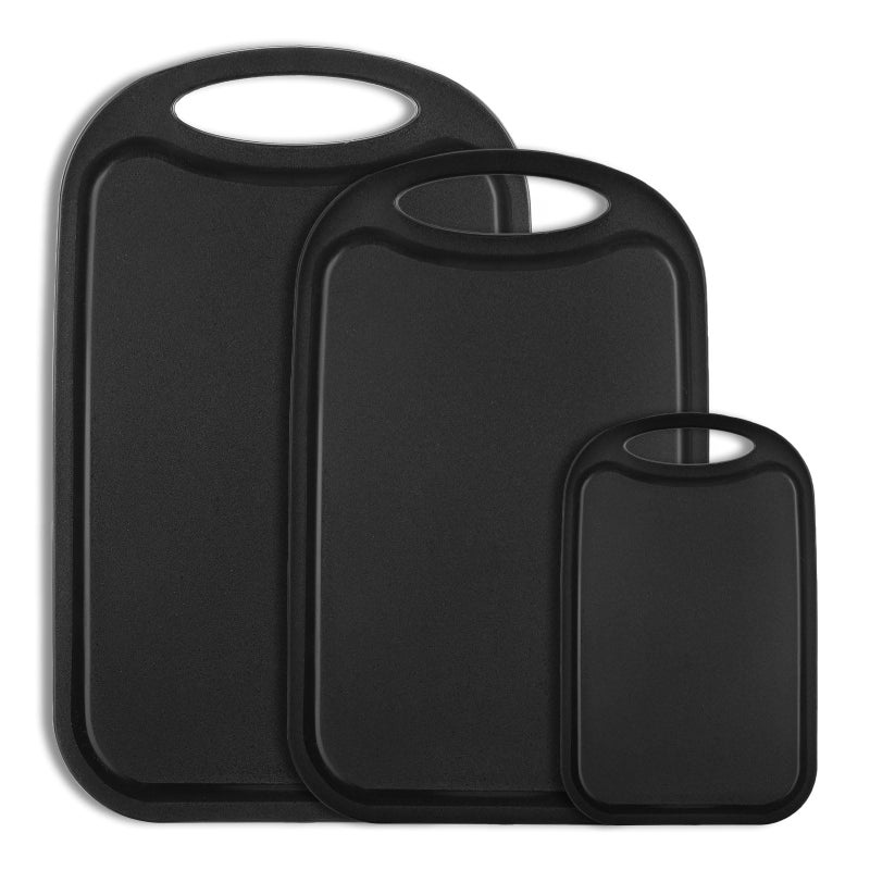 BEWOS Plastic Chopping Board Set Juice Groove Easy Grip Handle Meat Veggies Fruit Dishwasher Safe