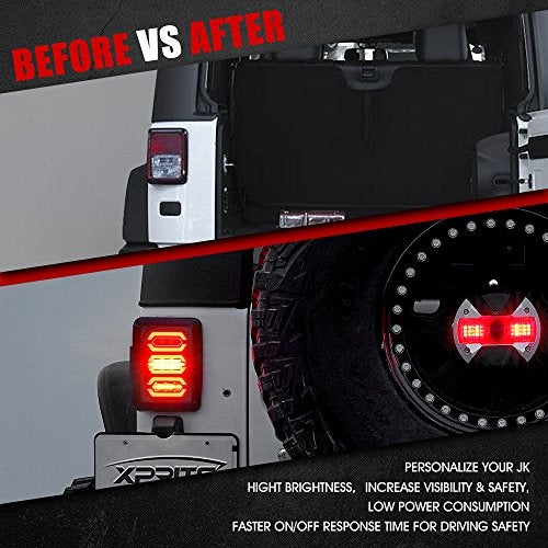 Xprite Clear Lens Red LED Tail Lights Assembly w/Turn Signal & Back Up & Brake Light, Plug & Play Compatible with 2007-2018 Jeep Wrangler JK JKU - G3 Diamond Series - Image 3