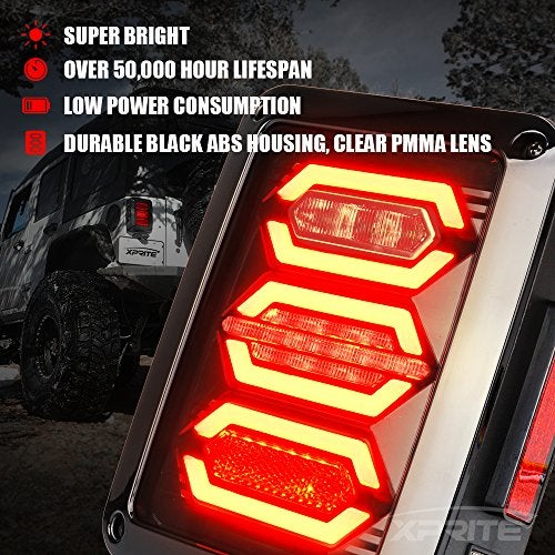 Xprite Clear Lens Red LED Tail Lights Assembly w/Turn Signal & Back Up & Brake Light, Plug & Play Compatible with 2007-2018 Jeep Wrangler JK JKU - G3 Diamond Series - Image 2