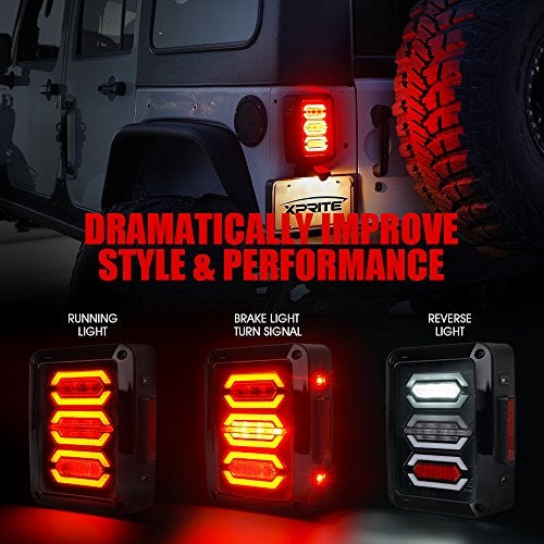 Xprite Clear Lens Red LED Tail Lights Assembly w/Turn Signal & Back Up & Brake Light, Plug & Play Compatible with 2007-2018 Jeep Wrangler JK JKU - G3 Diamond Series - Image 4