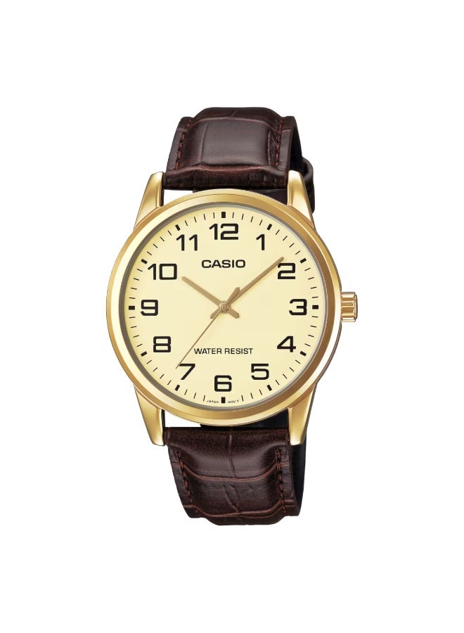 CASIO Men's Leather Analog Watch MTP-V001GL-9BUDF - 38 mm - Brown