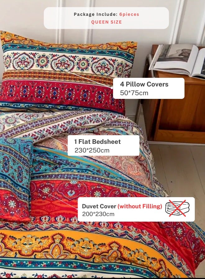 LUNA Home Queen size 6 piece duvet cover set, colorful bohemian bedding.  - Image 2