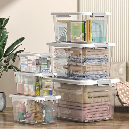Ash  Roh Ash & Roh Multipurpose Plastic Storage Container with Lockable Lid & Wheels, Stackable Clear Organizer Bin for Clothes, Toys, Office & Garage Storage (pack of 3, 4 num transparent) - Image 5