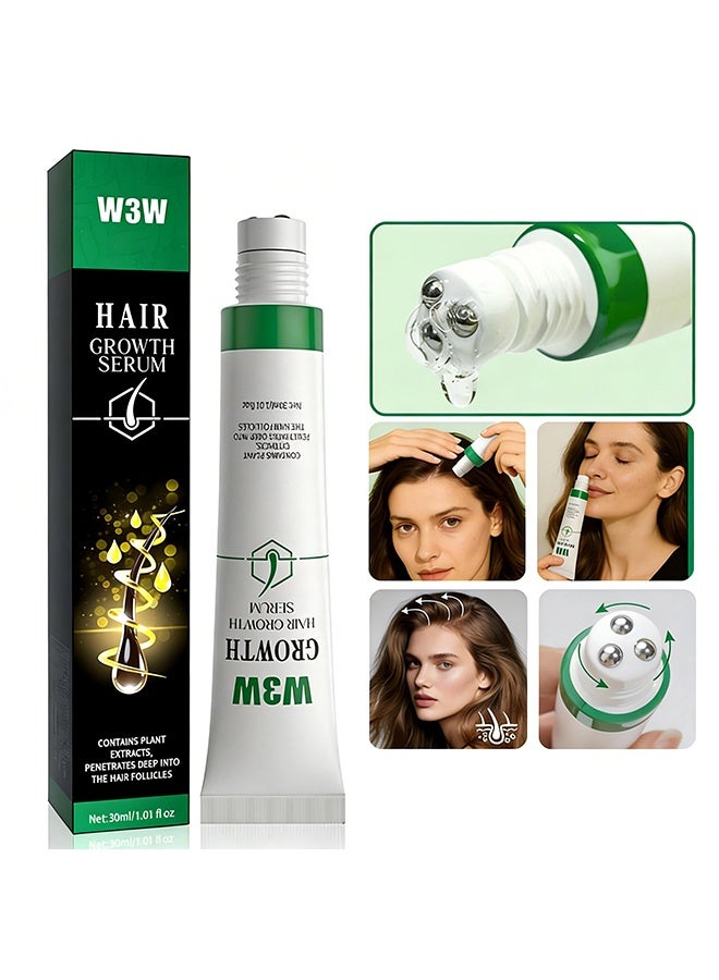 W3W Hair Growth Serum ,with Rosemary, Fermented Rice & Caffeine - Roll-On Scalp Treatment for Thinning Hair, No Minoxidil, Fast-Absorbing, Non-Greasy Formula for Women & Men,30ml - Image 1
