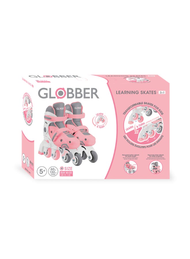 GLOBBER زلاجات تعليمية للأطفال 2 في 1 - زلاجات تدريب قابلة للتعديل بحجم 30-33 - وردي باهت - Image 1